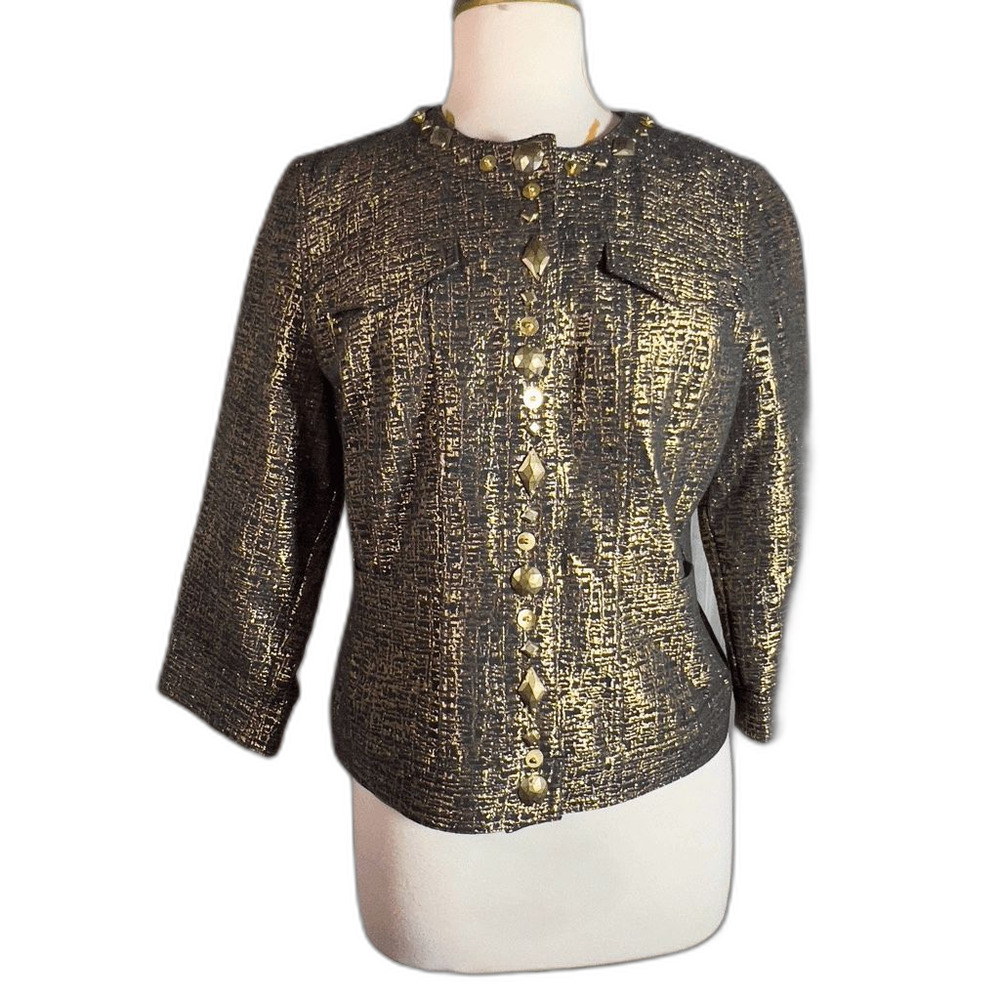 Ruby Rd Blazer Size 10 Y2k Embellished Black Gold Boss Lady Corporate Chic